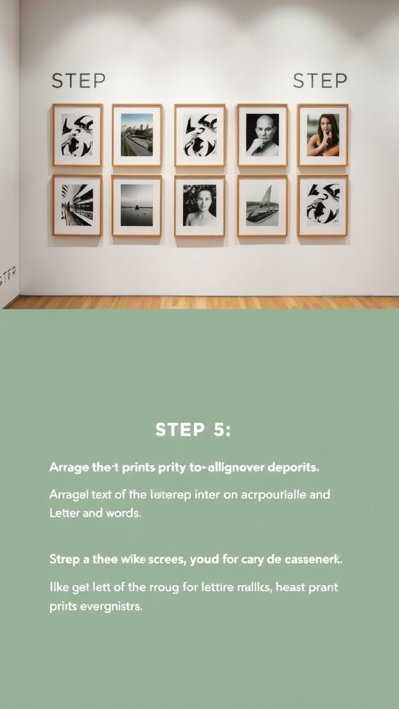 A monochrome gallery wall arrangement with black-and-white abstract prints in simple frames.