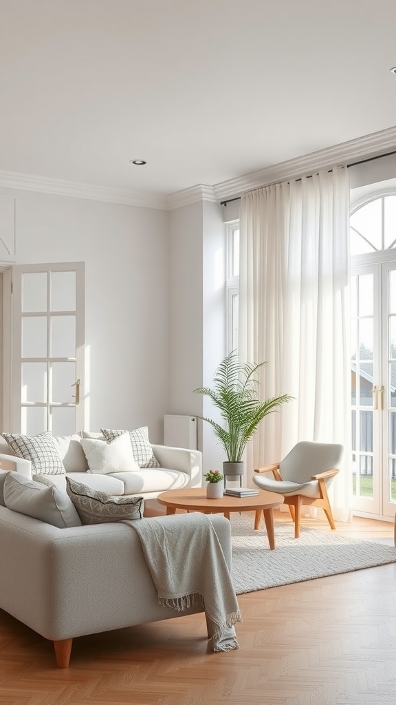 Bright Scandinavian living room with neutral colors and natural light.