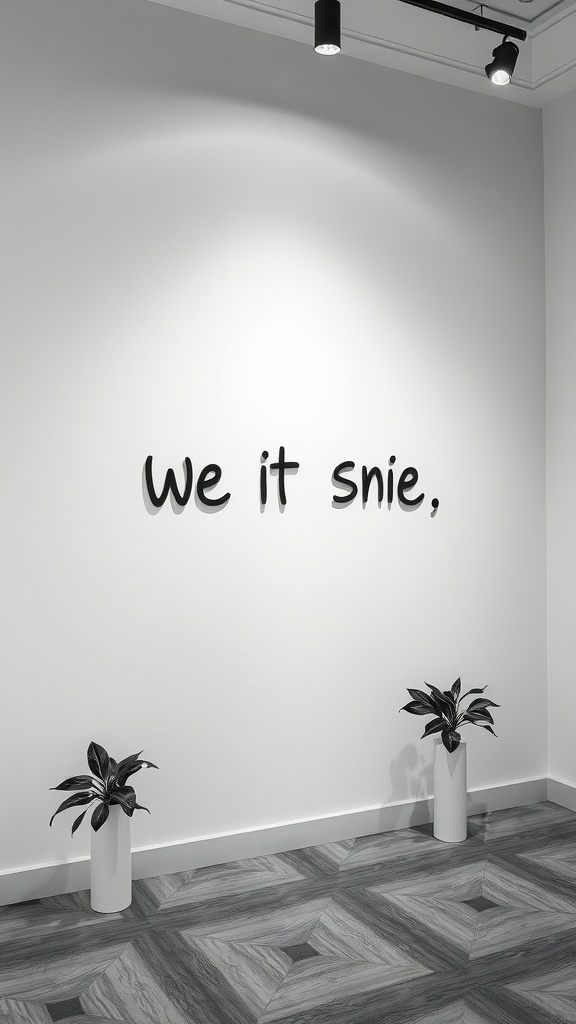 Black-and-white gallery wall with abstract prints and simple frames.