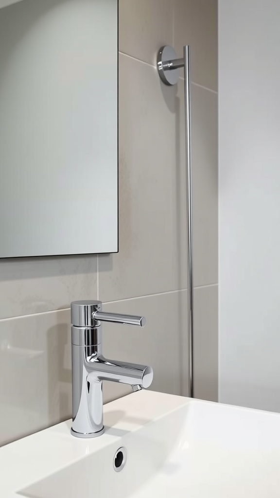 Modern bathroom faucet and mirror setup