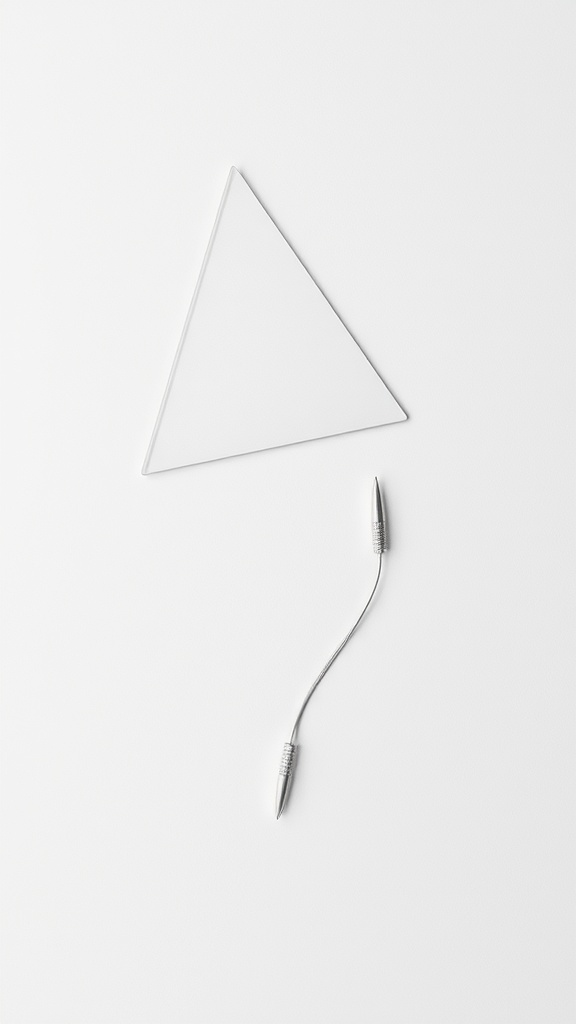 A minimalist line art triangle with a silver pen on a white background