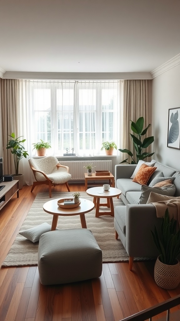 A stylish Scandinavian living room with cozy seating arrangements.